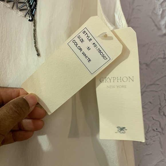 Gryphon NEW 100% Silk Cocktail Dress White Medium Beaded Neckline Flirty Party - Picture 11 of 12